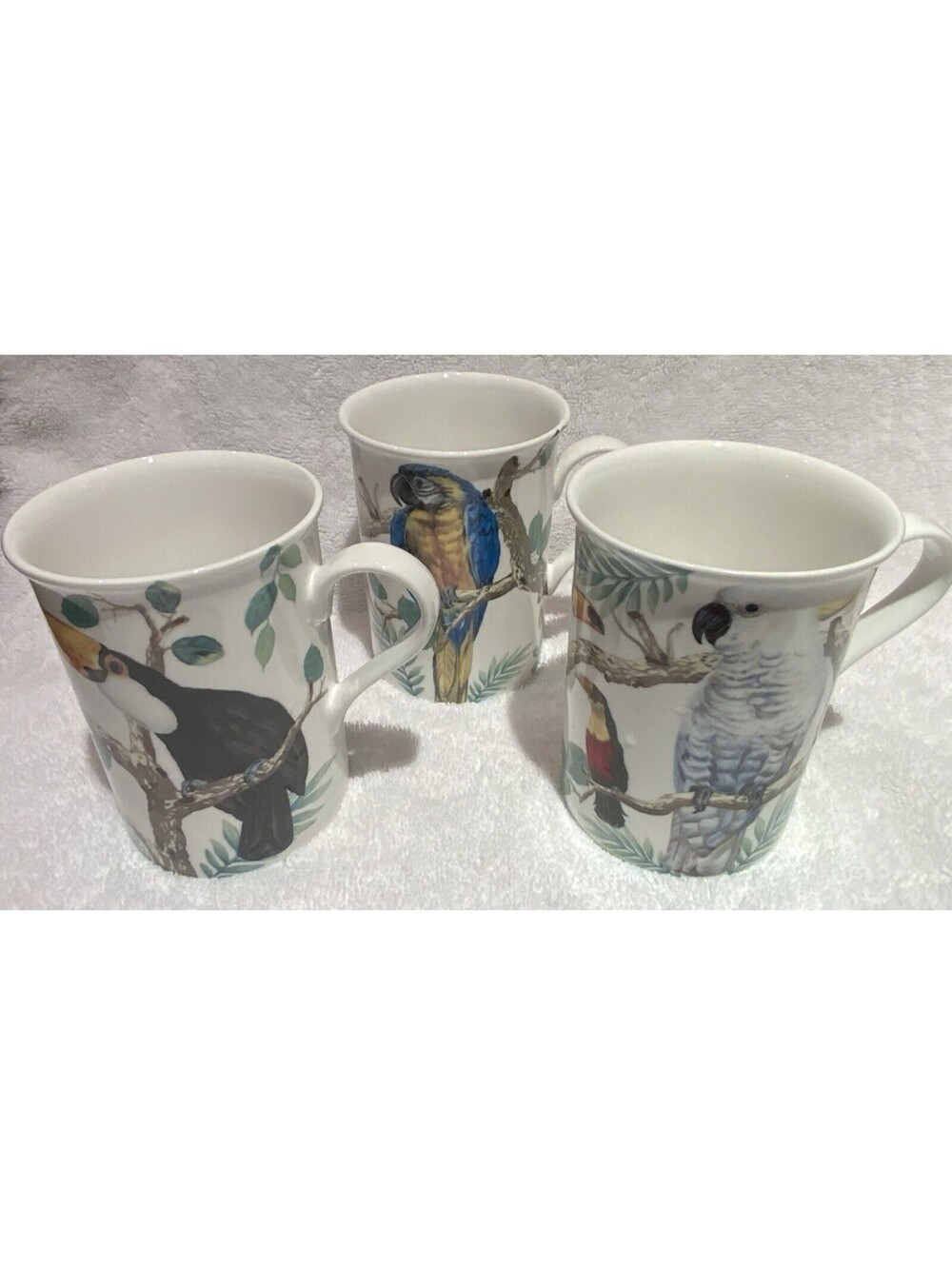 Coastline Import Stechcol Bone China 10oz. Tropical Bird Mug Collection Set of 3